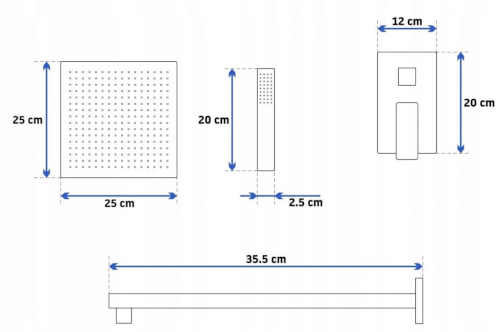 podomítkový sprchový set rozměry