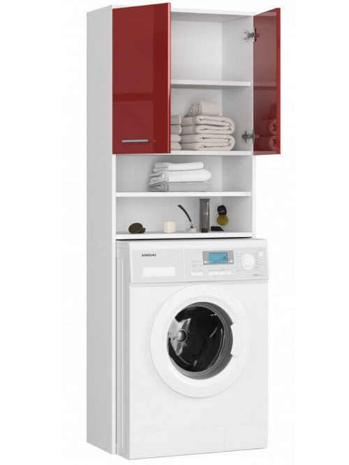 regál nad pračku v bílo-červené kombinaci