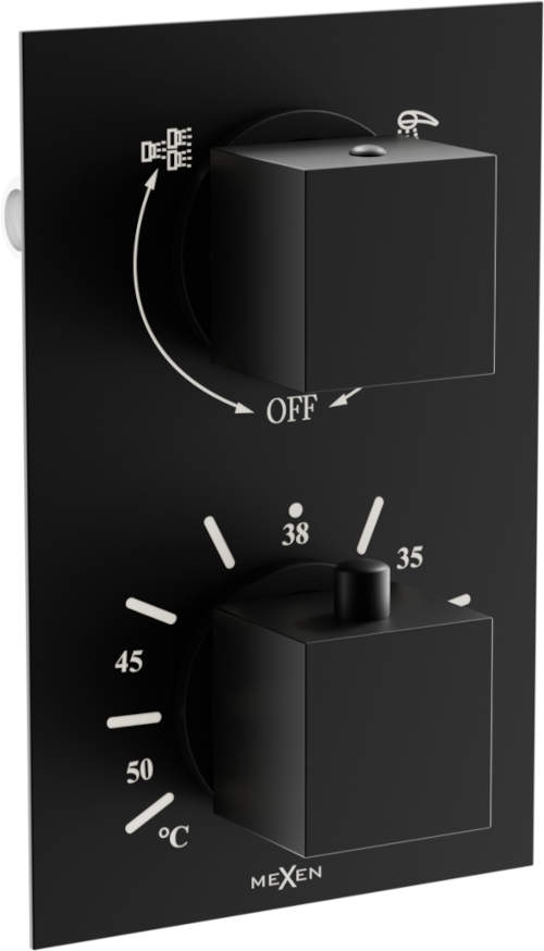 Černá termostatiská podomítková baterie sprcha/vana MEXEN - Cube se dvěma výstupy