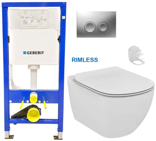 WC set Ideal Standard Tesi se sedátkem RIMLESS a GEBERIT DuofixBasic s matným tlačítkem DELTA21